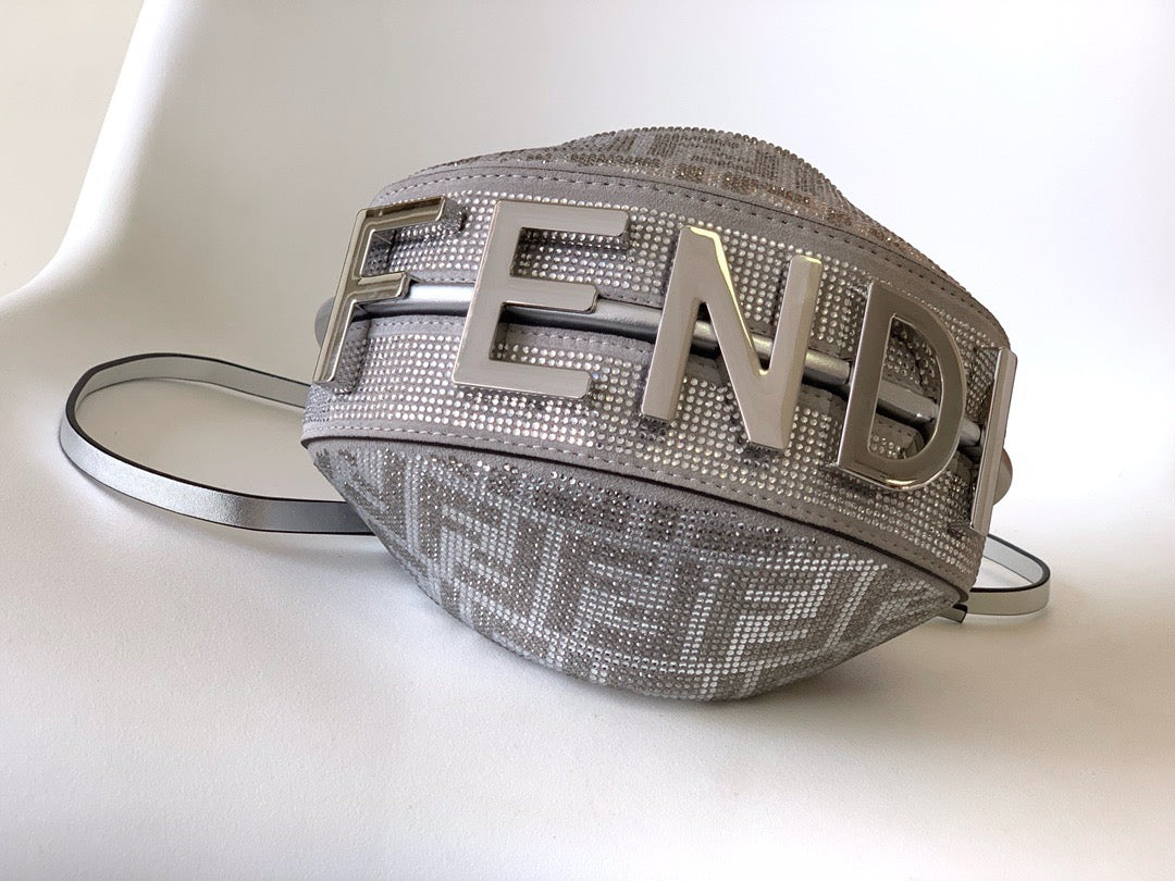 Fendi - Fendigraphy Mini Shoulder Bag Silver leather with crystal