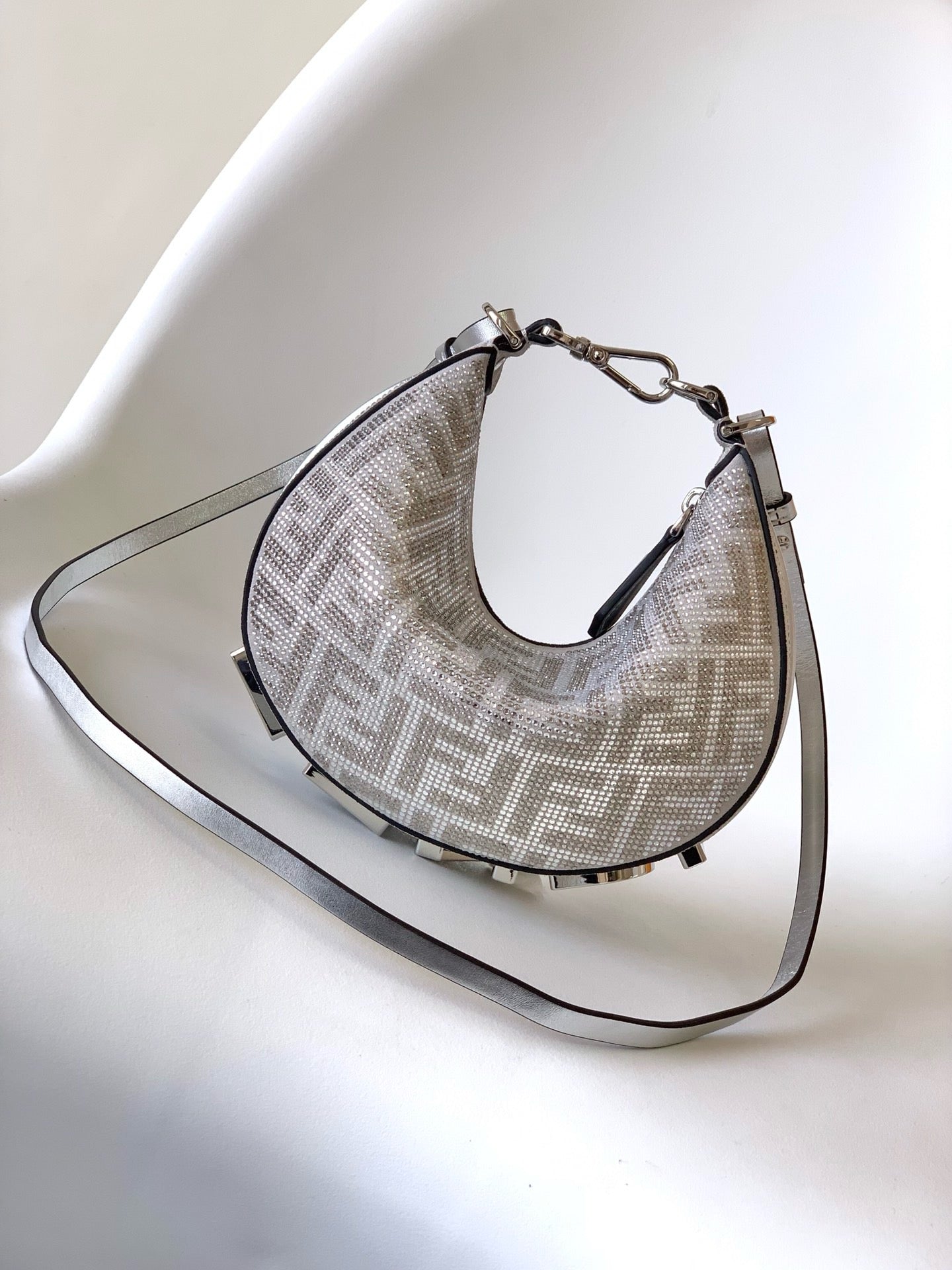 Fendi - Fendigraphy Mini Shoulder Bag Silver leather with crystal