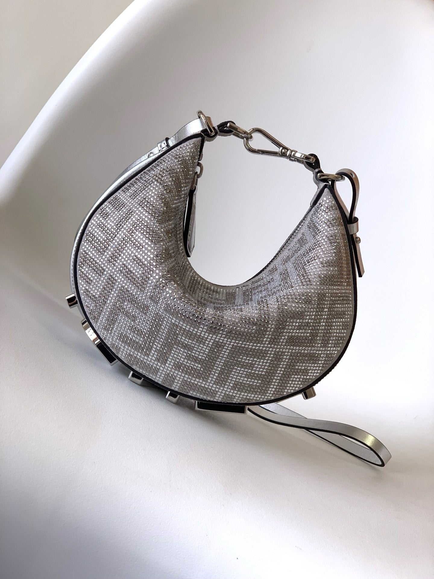 Fendi - Fendigraphy Mini Shoulder Bag Silver leather with crystal