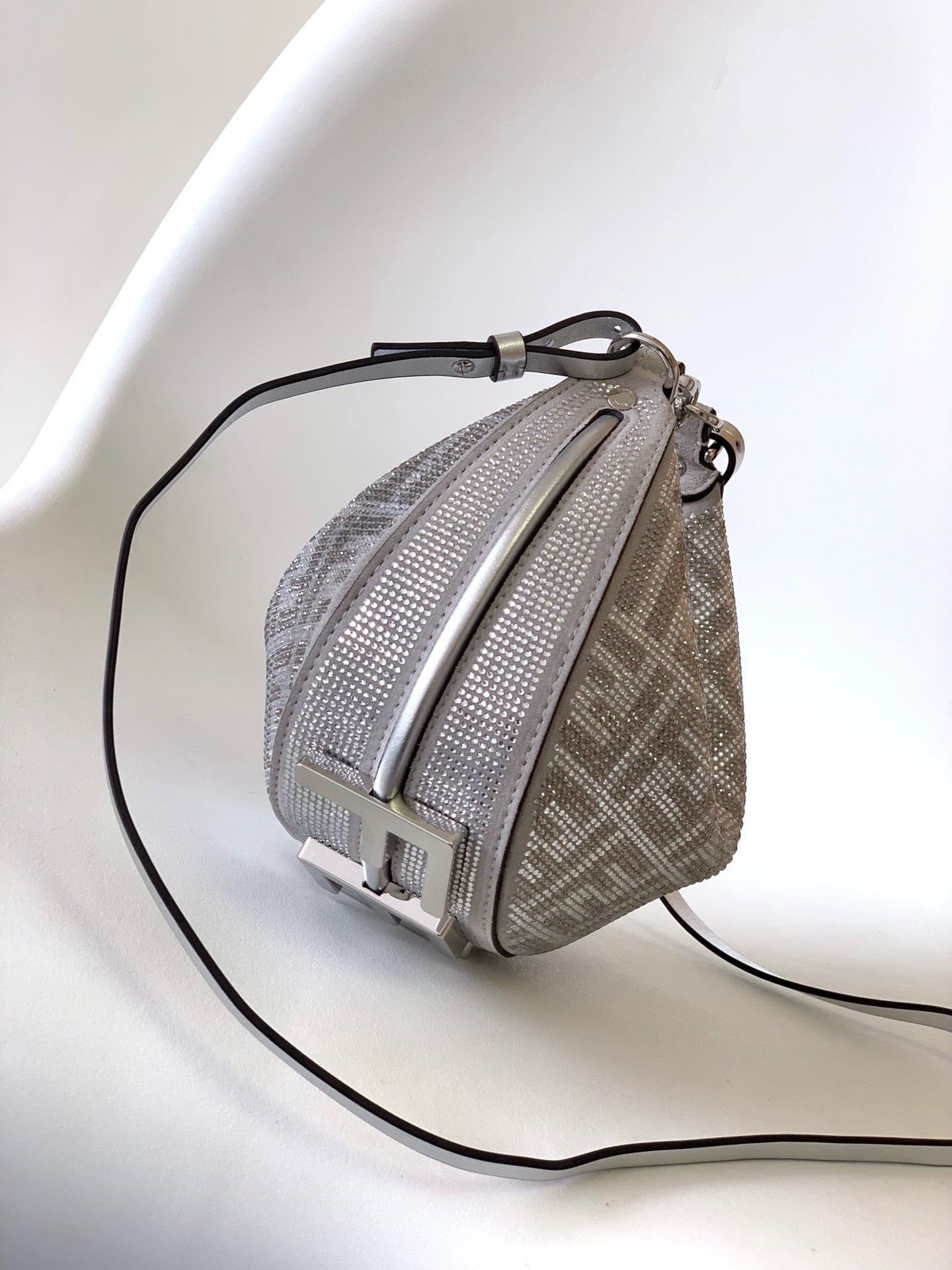 Fendi - Fendigraphy Mini Shoulder Bag Silver leather with crystal